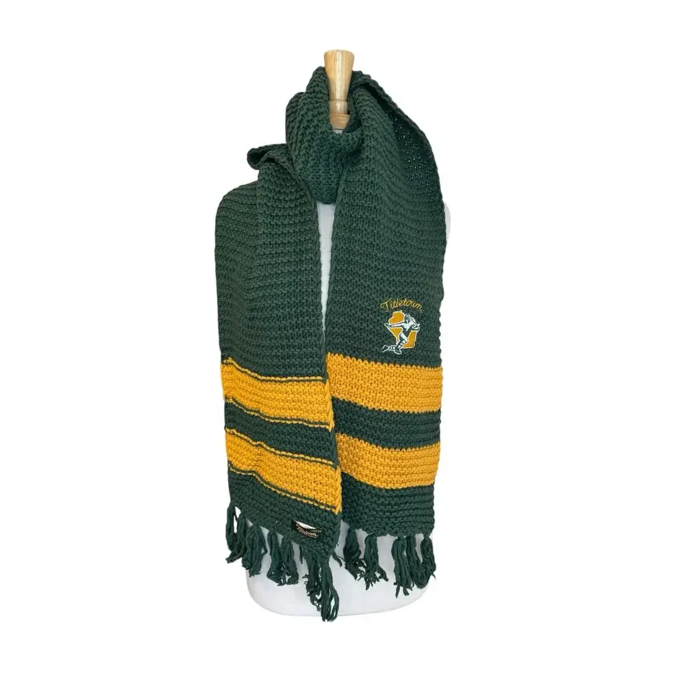 Green Bay Packers Titletown LANDS END Knit Scarf Green Gold Cotton Football NFL